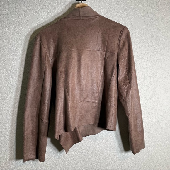 Flawless Women’s Long Sleeve Waterfall Zip Up Moto Jacket Tan Vegan Suede Small - Picture 8 of 10